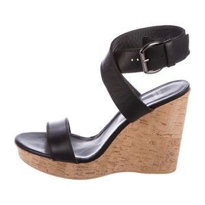 NWOB Stuart Weitzman Xray Black Leather Wedges 8.5